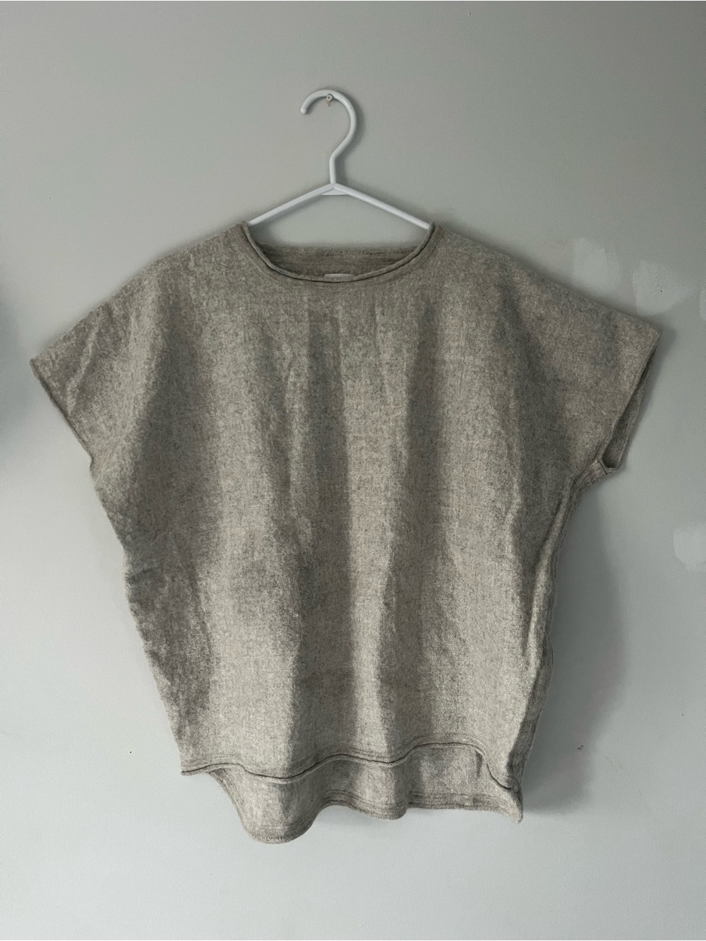 Cuyana %100 Baby Alpaca Short Sleeve poncho Top Gray XS/S lagenlook artsy